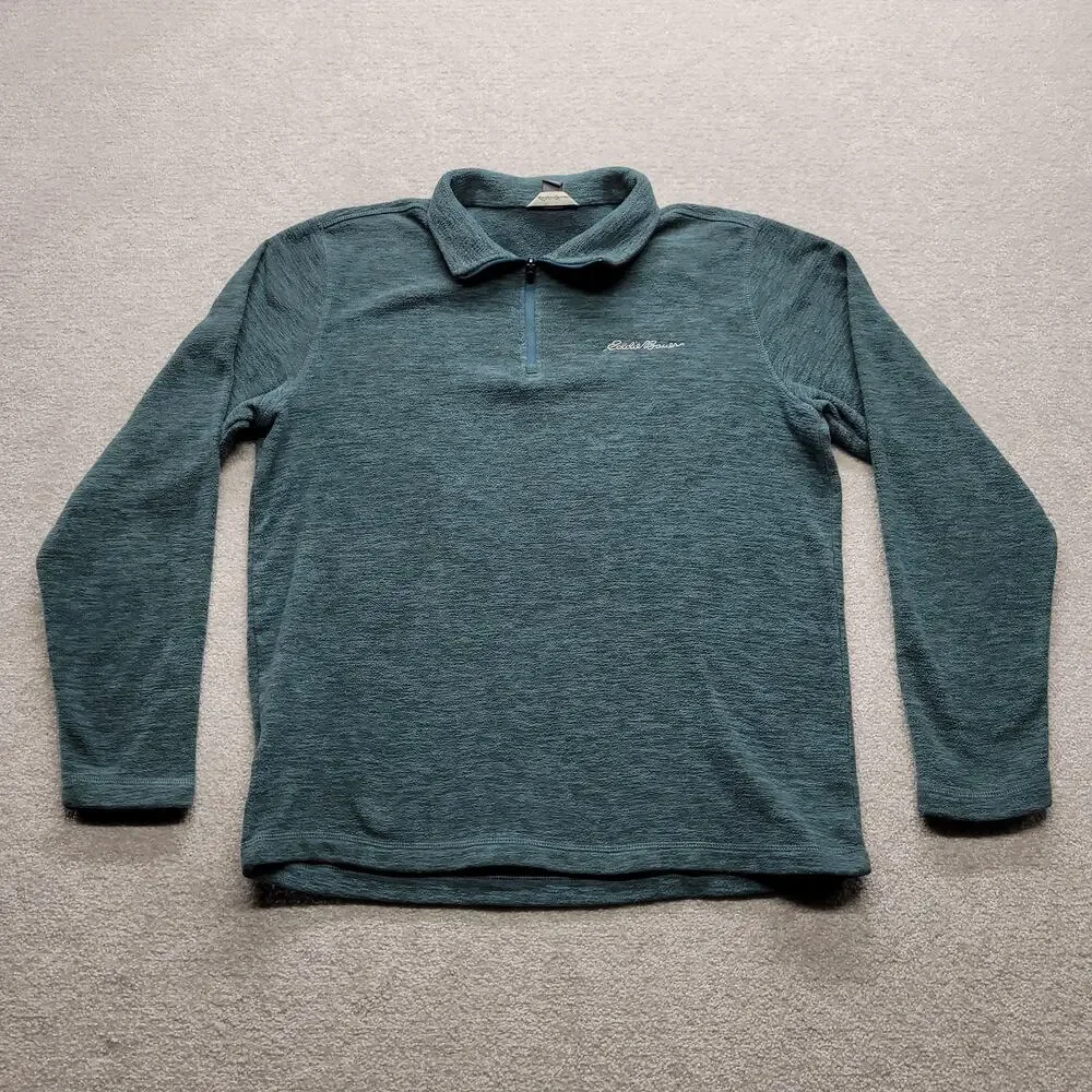 Eddie Bauer Mens Medium Quarter Zip Fleece Pullover Teal Green Outdoor Sweater